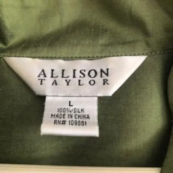 Allison Taylor, Size Large, Sage Green, Dupioni Silk Blouse - Picture 4 of 8